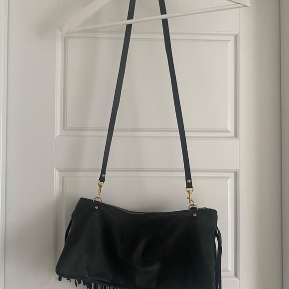 Leather Fringe Bag | Leather Fringe Clutch I Women's Purse | Black - Picture 3 of 6